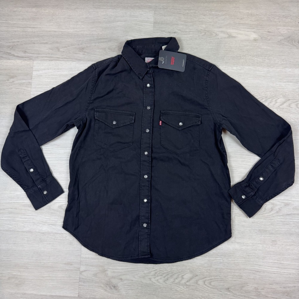 Levi's Iconic Western Denim Shirt Womens Small Black Pearl Snap 167860026